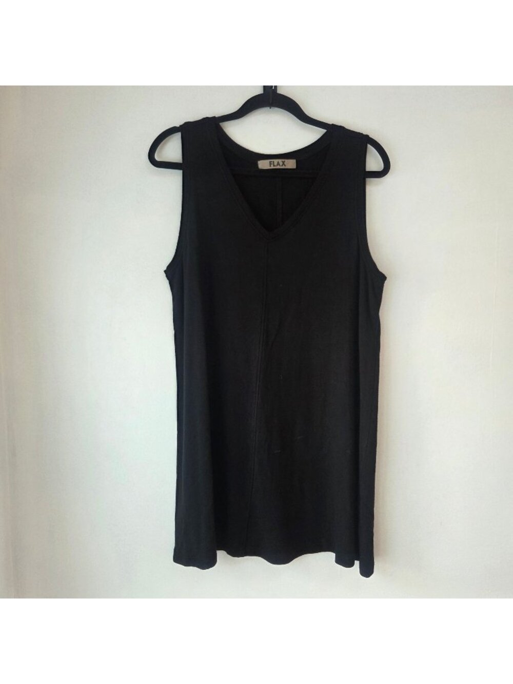 FLAX Black Stretch Knit Tunic Dress Mini Short Capsule Wardrobe Women's L